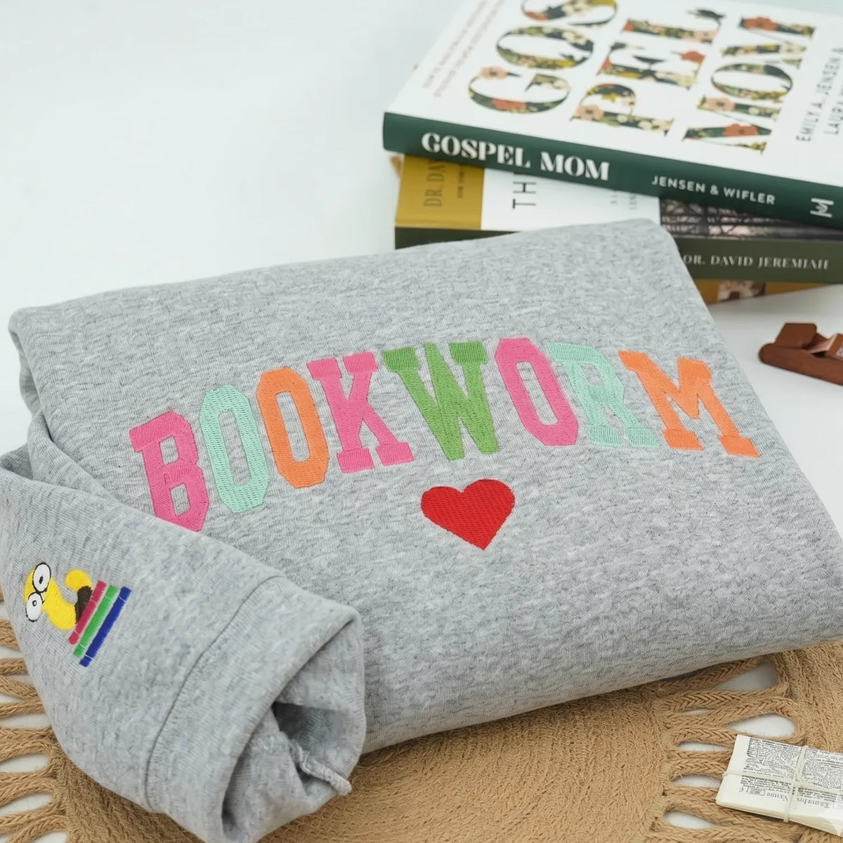 Embroidered Bookworm Sweatshirt, Personalized Back to School Gift for Teachers, Librarian & Book Lovers Readers