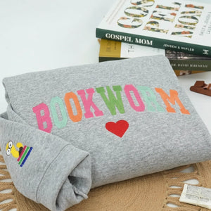 Embroidered Bookworm Sweatshirt, Personalized Back to School Gift for Teachers, Librarian & Book Lovers Readers