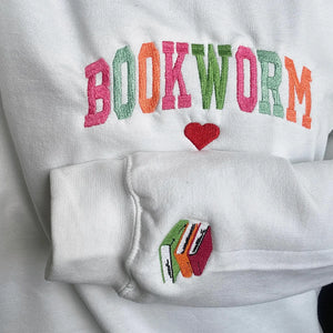 Embroidered Bookworm Sweatshirt, Personalized Back to School Gift for Teachers, Librarian & Book Lovers Readers
