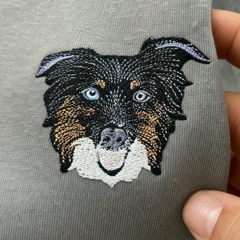 Custom Border Collie Portrait T-Shirt for Dog Lover - Embroidered Pet Photo Full Color Tee & Name - Personalized Dog Parent Gift