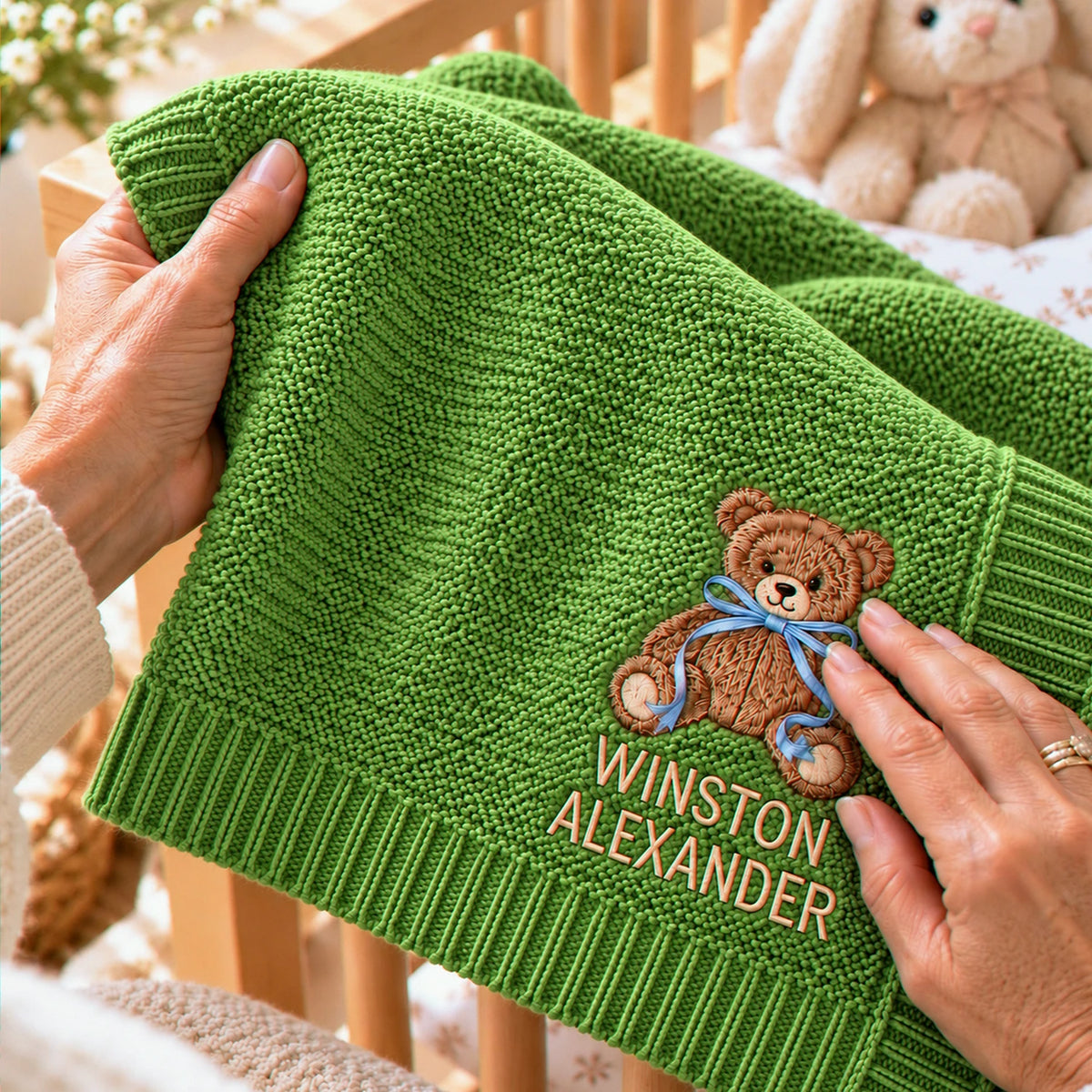 Custom Baby Blanket with Name Boy, Embroidered Teddy Knit Newborn Blanket, New Grandson Gift from Grandma