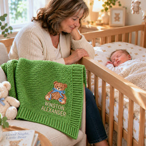 Custom Baby Blanket with Name Boy, Embroidered Teddy Knit Newborn Blanket, New Grandson Gift from Grandma