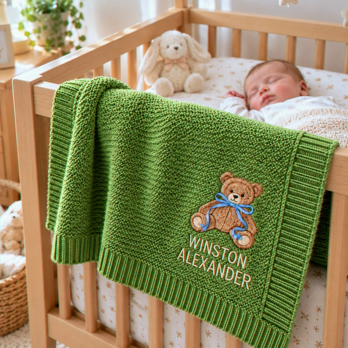Custom Baby Blanket with Name Boy, Embroidered Teddy Knit Newborn Blanket, New Grandson Gift from Grandma
