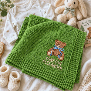 Custom Baby Blanket with Name Boy, Embroidered Teddy Knit Newborn Blanket, New Grandson Gift from Grandma