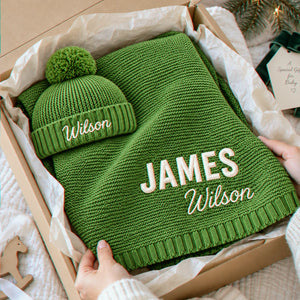 Custom Knitted Baby Blanket Boy, Embroidered Newborn Cotton Blanket with Name, Baby Boy First Christmas Gift