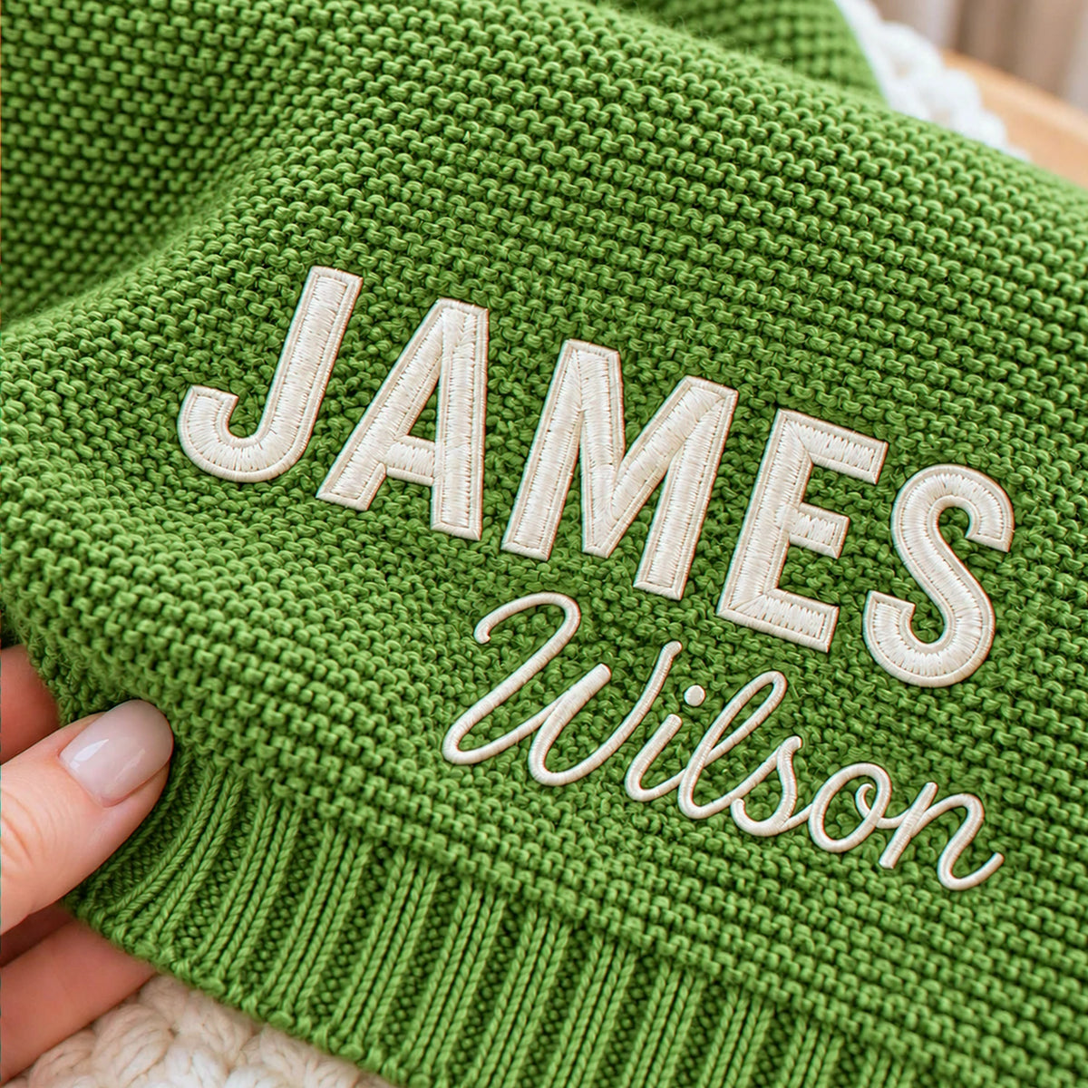 Custom Knitted Baby Blanket Boy, Embroidered Newborn Cotton Blanket with Name, Baby Boy First Christmas Gift