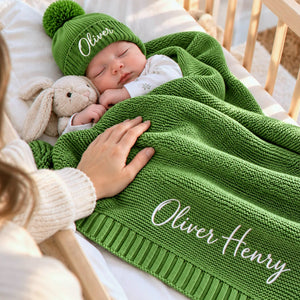 Custom Baby Blanket with Name, Embroidered Soft Cotton Knit Baby Blanket, Baby Shower Gift