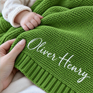 Custom Baby Blanket with Name, Embroidered Soft Cotton Knit Baby Blanket, Baby Shower Gift