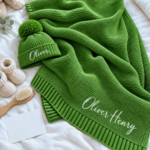 Custom Baby Blanket with Name, Embroidered Soft Cotton Knit Baby Blanket, Baby Shower Gift