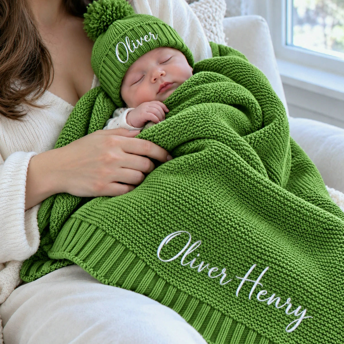 Custom Baby Blanket with Name, Embroidered Soft Cotton Knit Baby Blanket, Baby Shower Gift