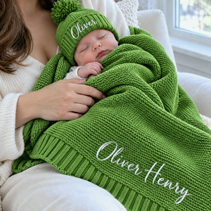 Custom Baby Blanket with Name, Embroidered Soft Cotton Knit Baby Blanket, Baby Shower Gift