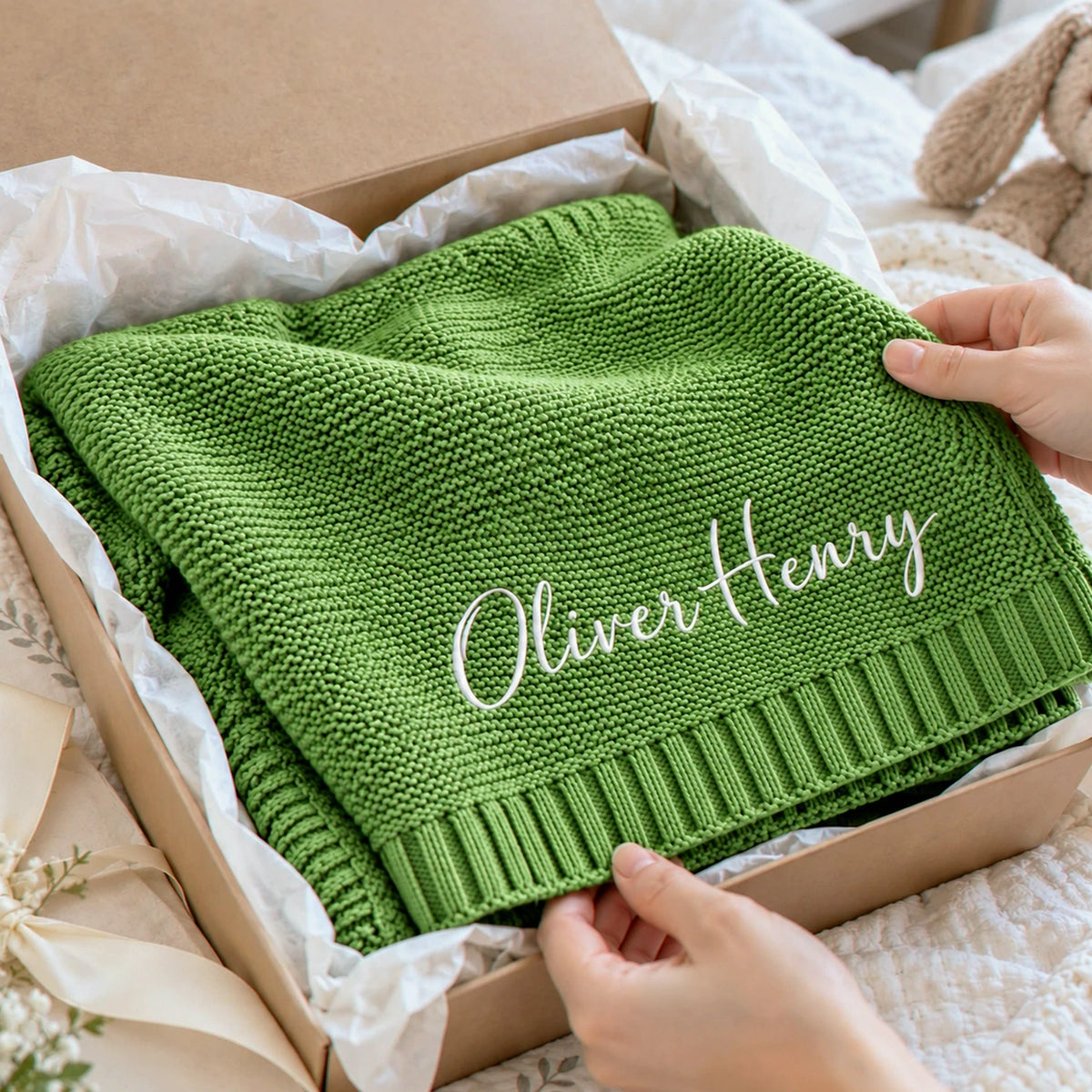 Custom Baby Blanket with Name, Embroidered Soft Cotton Knit Baby Blanket, Baby Shower Gift