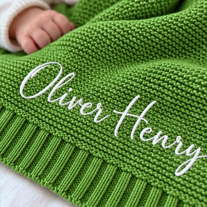 Custom Baby Blanket with Name, Embroidered Soft Cotton Knit Baby Blanket, Baby Shower Gift