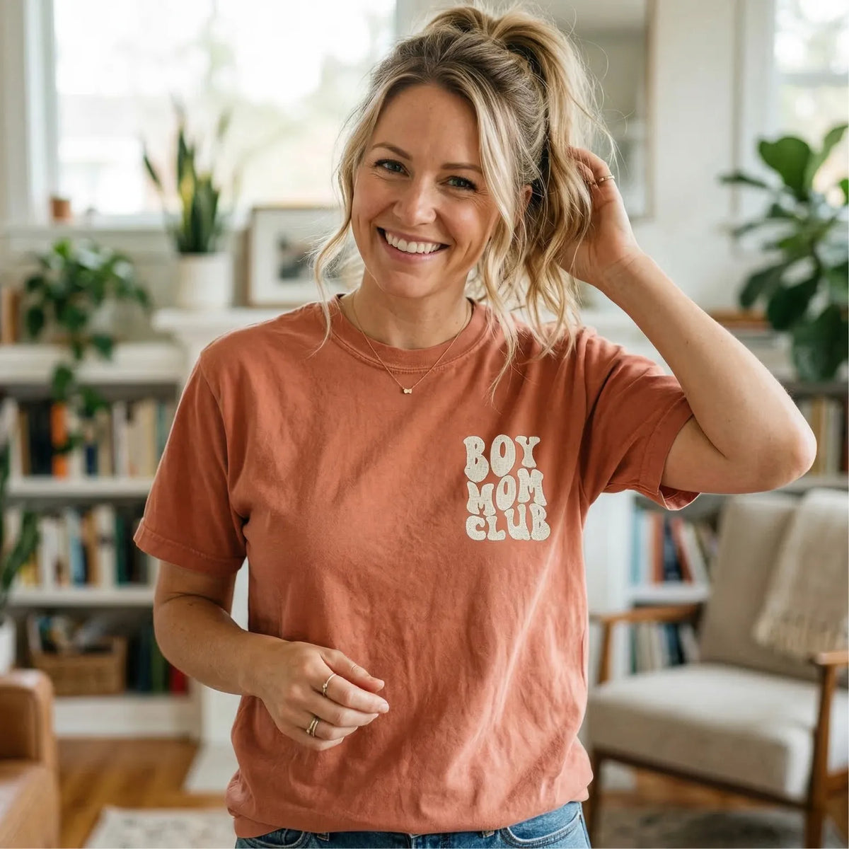 Boy Mom Club Sweatshirt or T-Shirt with Embroidered Kids Names on Sleeve