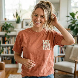 Boy Mom Club Sweatshirt or T-Shirt with Embroidered Kids Names on Sleeve