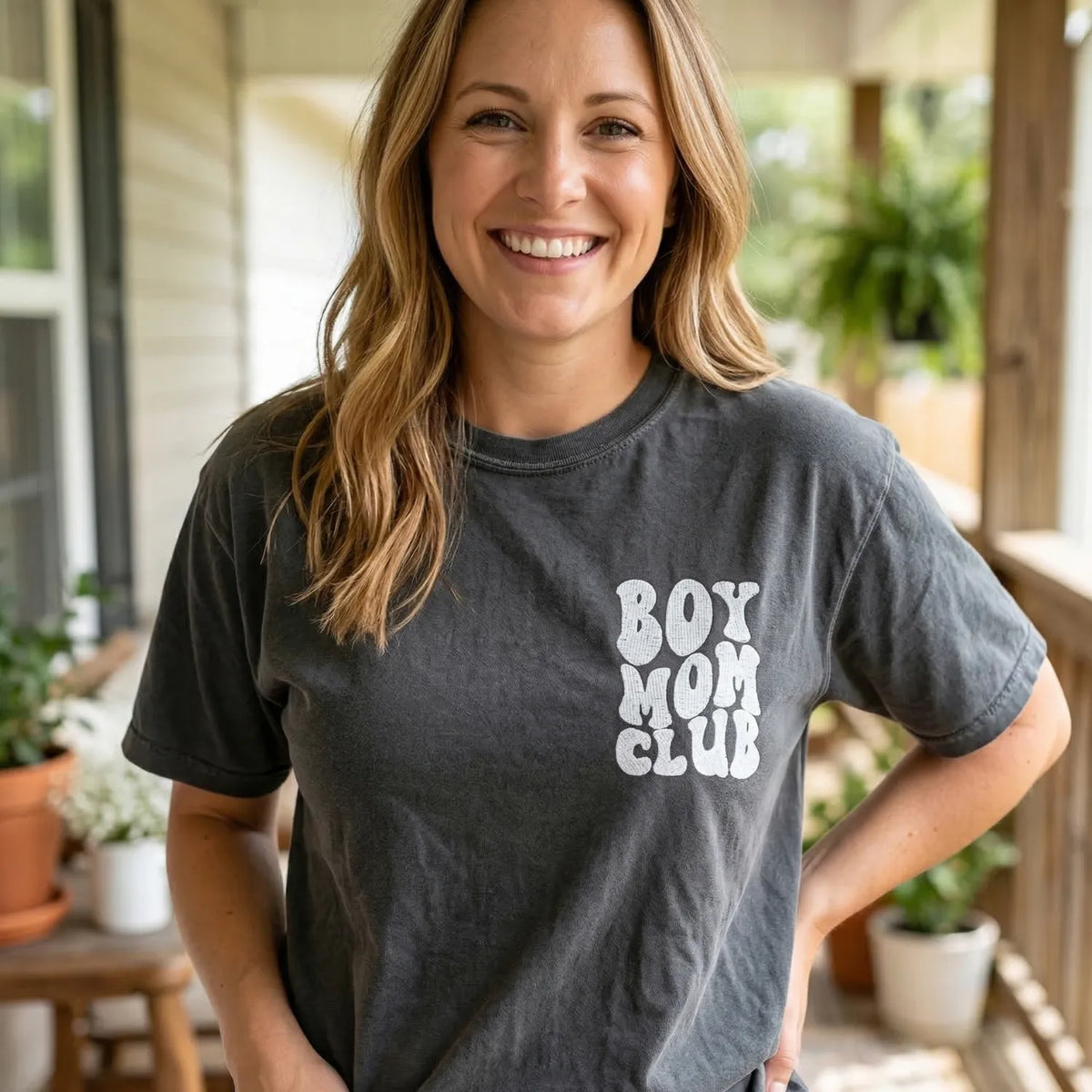 Boy Mom Club Sweatshirt or T-Shirt with Embroidered Kids Names on Sleeve