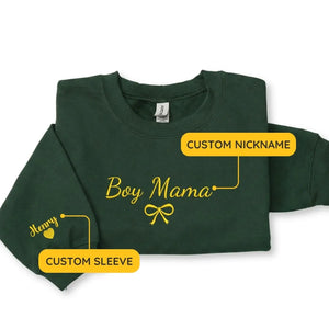 Personalized boy mom sweatshirt embroidered with kids names cozy custom Mother's Day gift for proud moms