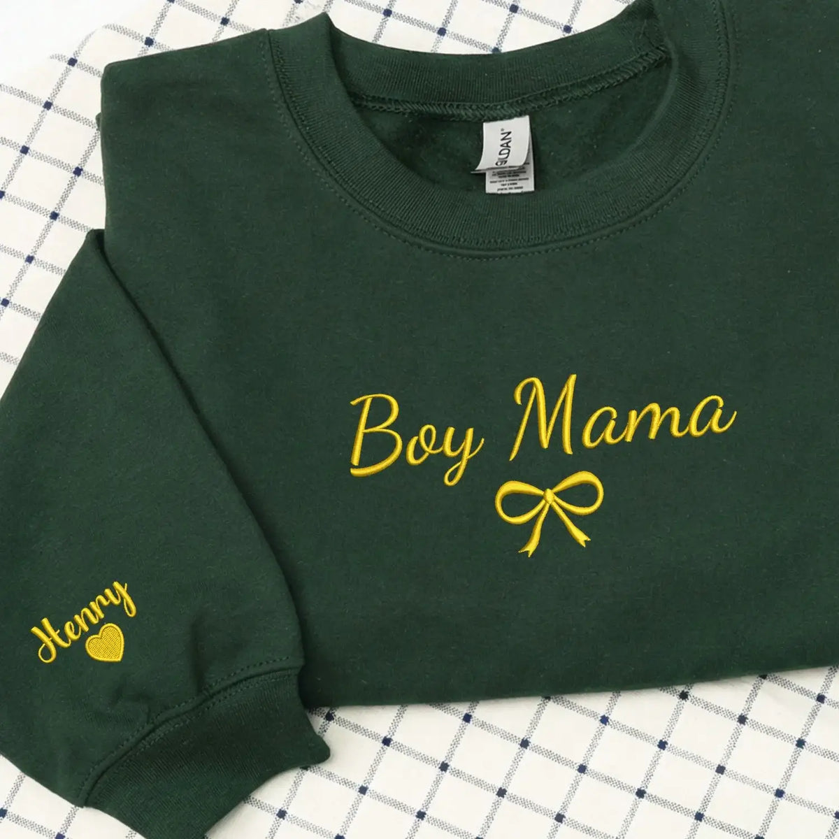 Personalized boy mom sweatshirt embroidered with kids names cozy custom Mother's Day gift for proud moms