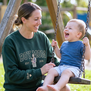 custom embroidered boy mom sweatshirt from photo with kids portrait on hoodie