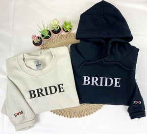 Personalized Unique Bridal Shower Gift for Granddaughter with Bride Sweatshirt Embroidered, Text Heart on Sleeve