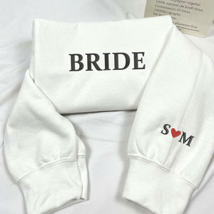 Personalized Unique Bridal Shower Gift for Granddaughter with Bride Sweatshirt Embroidered, Text Heart on Sleeve