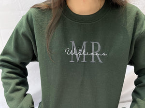 Personalized Unique Bridal Shower Gifts for Him and Her with Mr Mrs Sweatshirt Embroidered, Text Heart on Sleeve