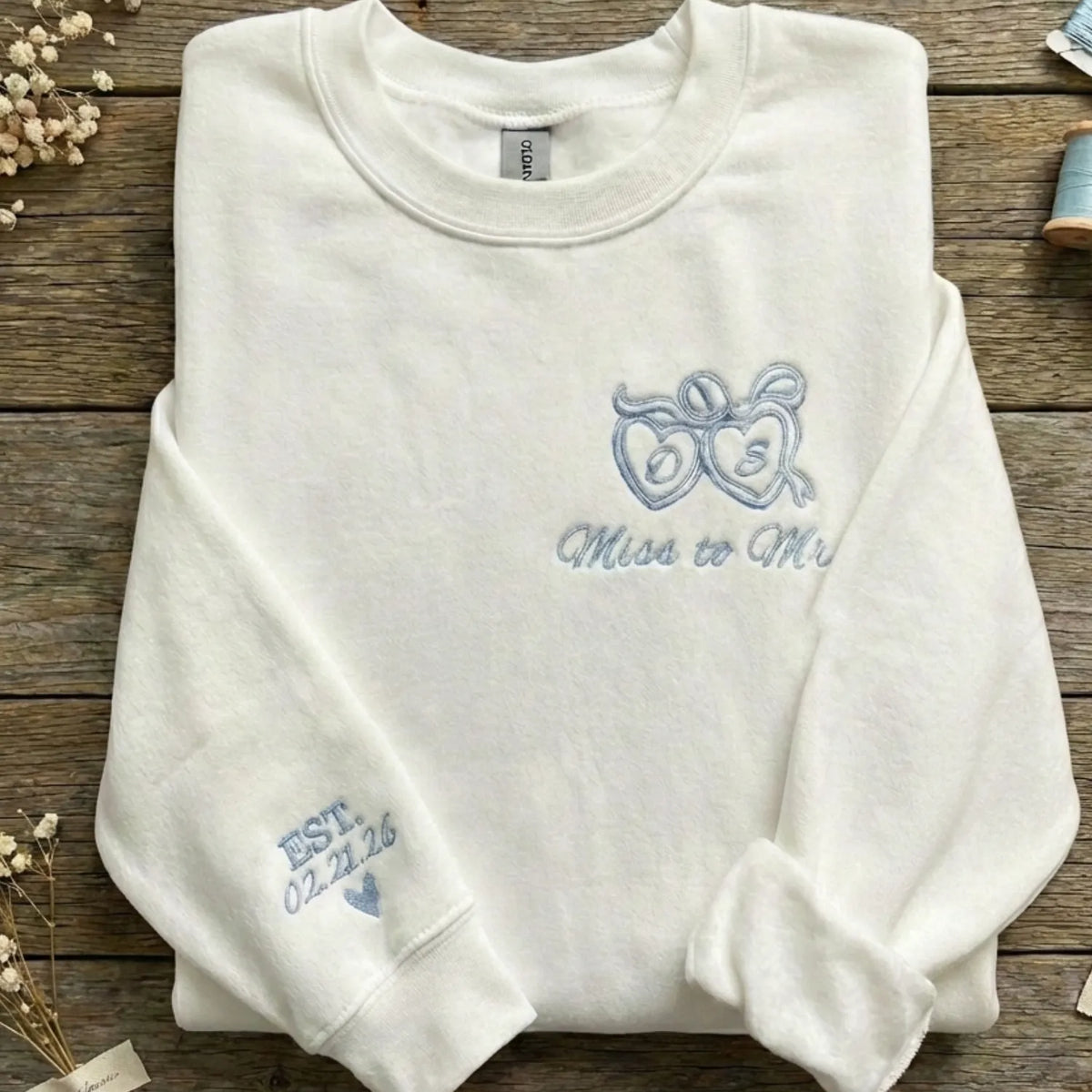 Personalized Bride Embroidered Sweatshirt for Future Mrs. with Custom Last Name & Wedding Date
