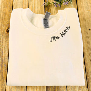 Personalized Unique Bridal Party Gifts for Bride with Embroidery Ms Mrs, EST or Any Text Icon on Sleeve