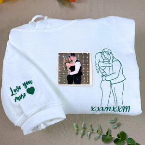 Personalized Unique Bridal Shower Gift for Daughter Sweatshirt with Embroidery Photo Text Icon on Sleeve