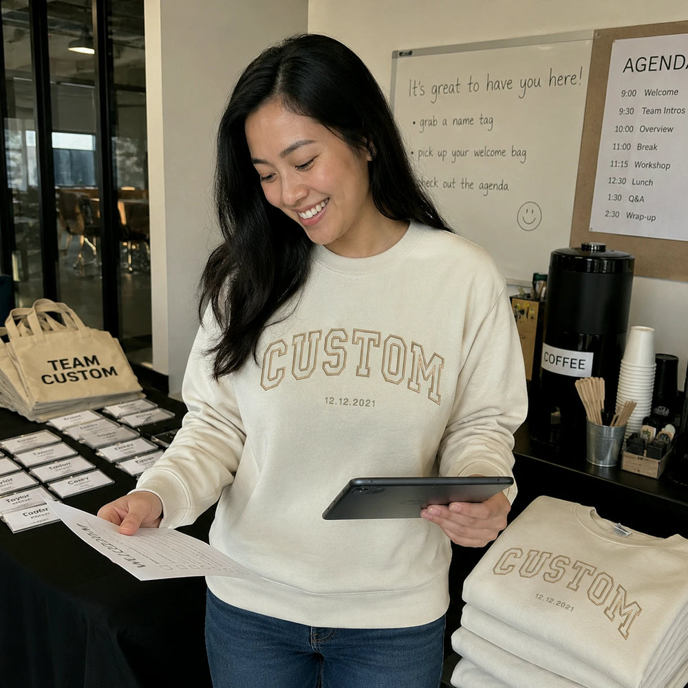In-context showcase for Design Your Own Embroidered Sweatshirt