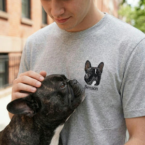 Custom Bulldogs Portrait using Photo T-Shirt - Embroidered Dog Dad Tee for Birthday Gift
