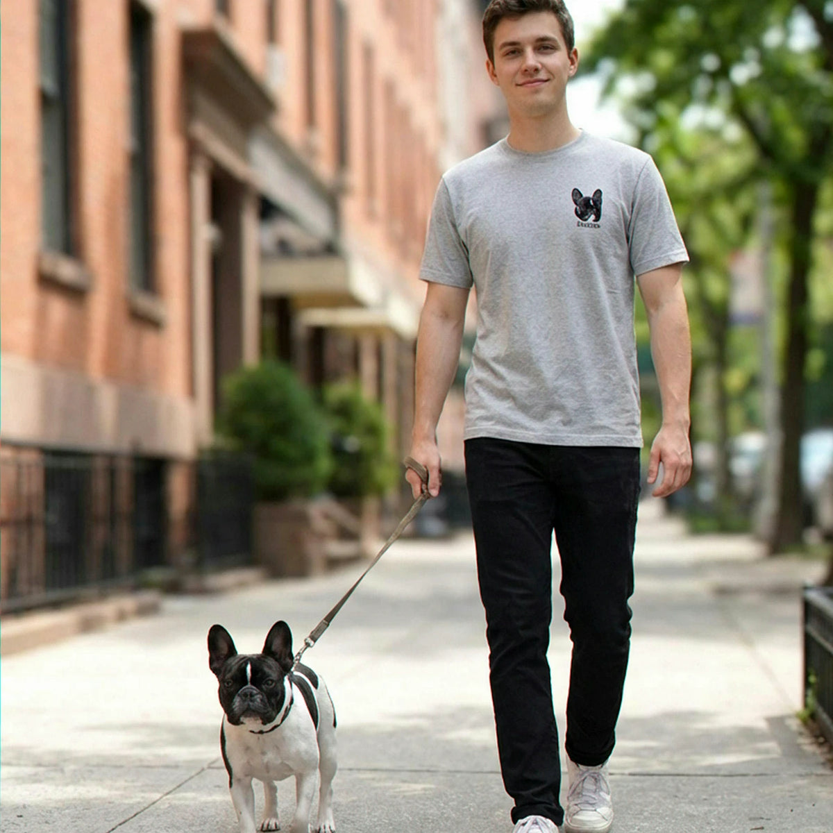 Custom Bulldogs Portrait using Photo T-Shirt - Embroidered Dog Dad Tee for Birthday Gift