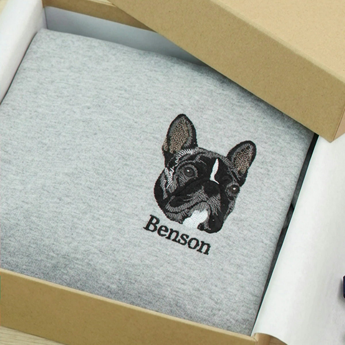 Custom Bulldogs Portrait using Photo T-Shirt - Embroidered Dog Dad Tee for Birthday Gift