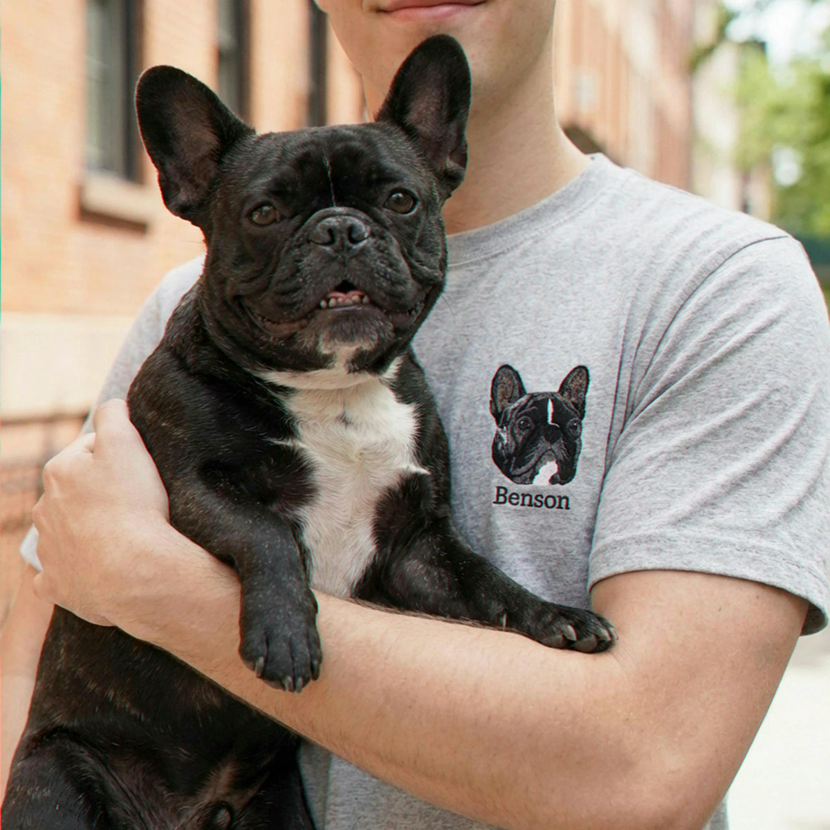 Custom Bulldogs Portrait using Photo T-Shirt - Embroidered Dog Dad Tee for Birthday Gift