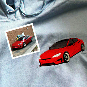 Personalized Car Portrait Sweatshirt or Hoodie, Custom Embroidered Auto Gift from Photo