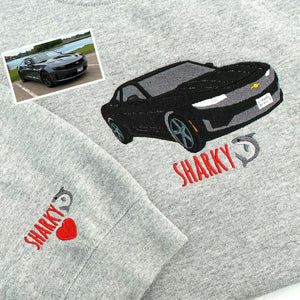 Personalized Car Portrait Sweatshirt or Hoodie, Custom Embroidered Auto Gift from Photo