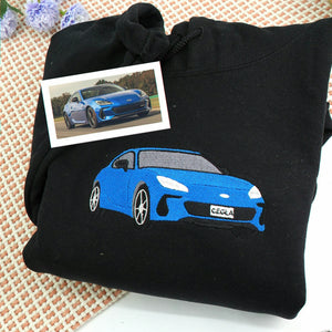 Personalized Car Portrait Sweatshirt or Hoodie, Custom Embroidered Auto Gift from Photo