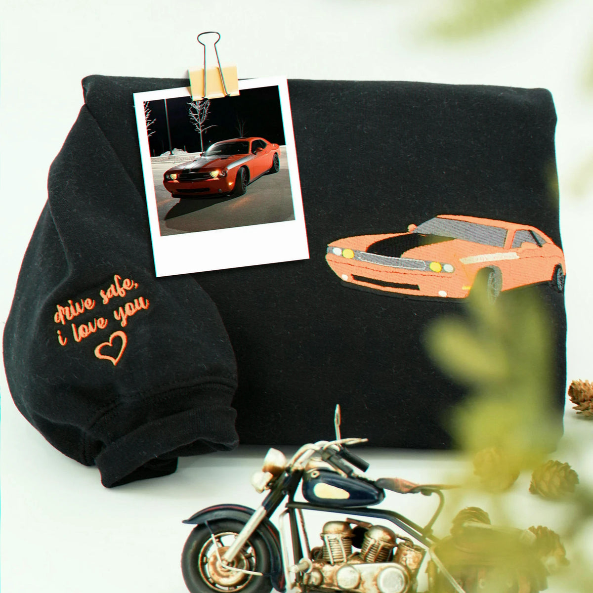 Personalized Car Portrait Sweatshirt or Hoodie, Custom Embroidered Auto Gift from Photo