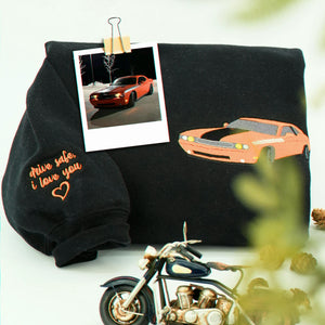 Personalized Car Portrait Sweatshirt or Hoodie, Custom Embroidered Auto Gift from Photo