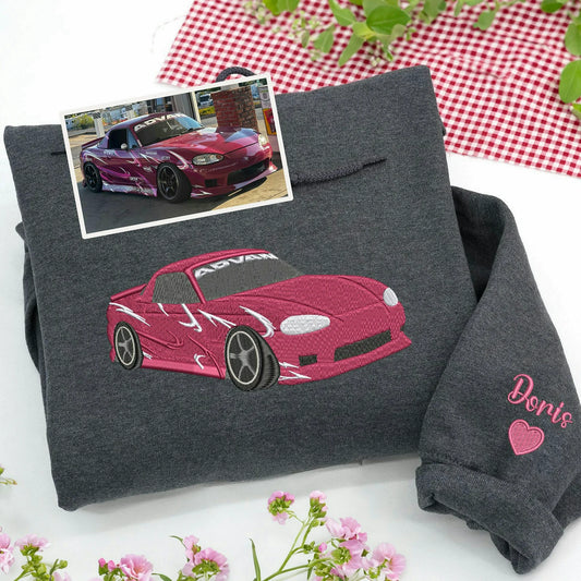 Custom charcoal hoodie with car portrait from photo, gift for girlfriend