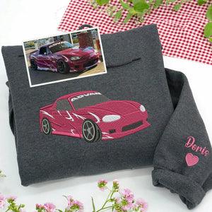 Custom charcoal hoodie with car portrait from photo, gift for girlfriend