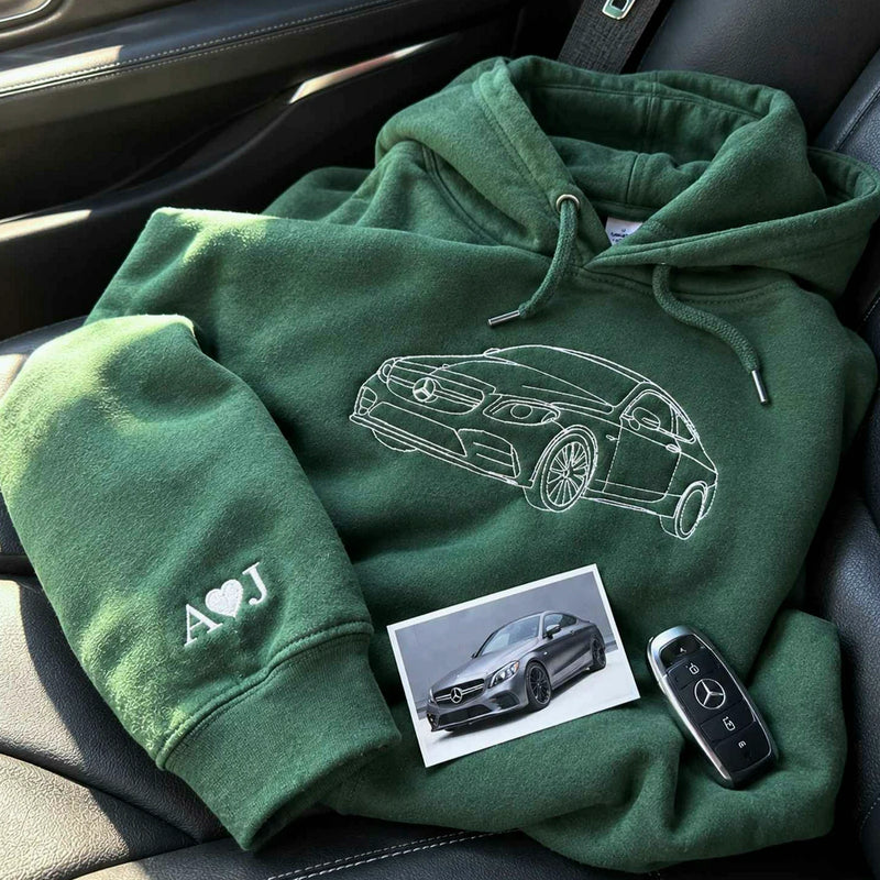 Custom Embroidered Car Hoodie, Sweatshirt, Personalized Car Gifts for Him