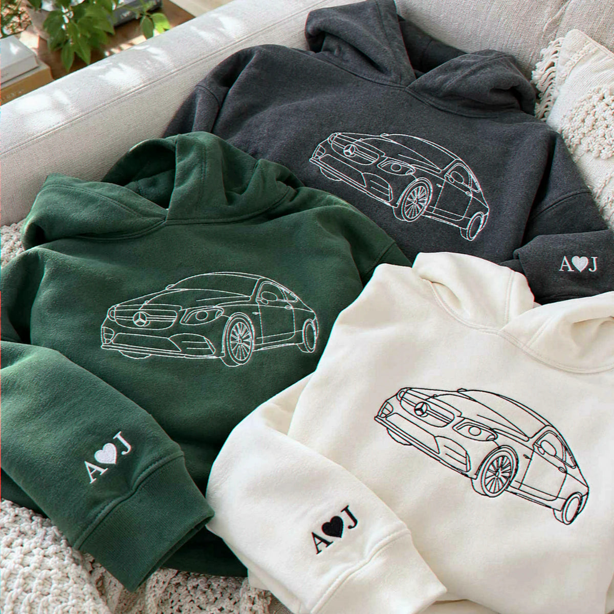 Custom Embroidered Car Hoodie, Sweatshirt, Personalized Car Gifts for Him
