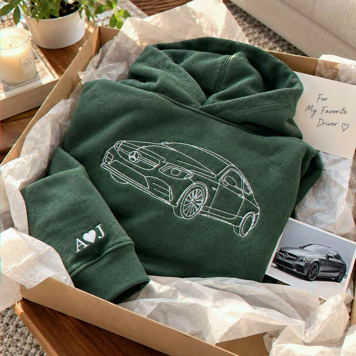 Custom Embroidered Car Hoodie, Sweatshirt, Personalized Car Gifts for Him