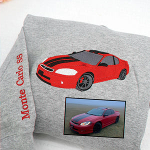 Custom Car Photo Embroidered Hoodie for Car Guys, Personalized Gift for Him Husband