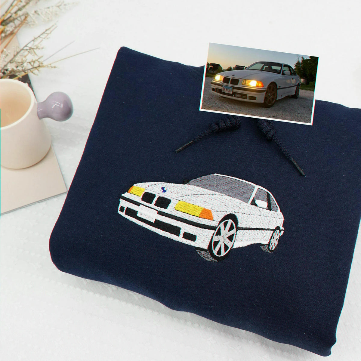 Custom Car Photo Embroidered Hoodie for Car Guys, Personalized Gift for Him Husband