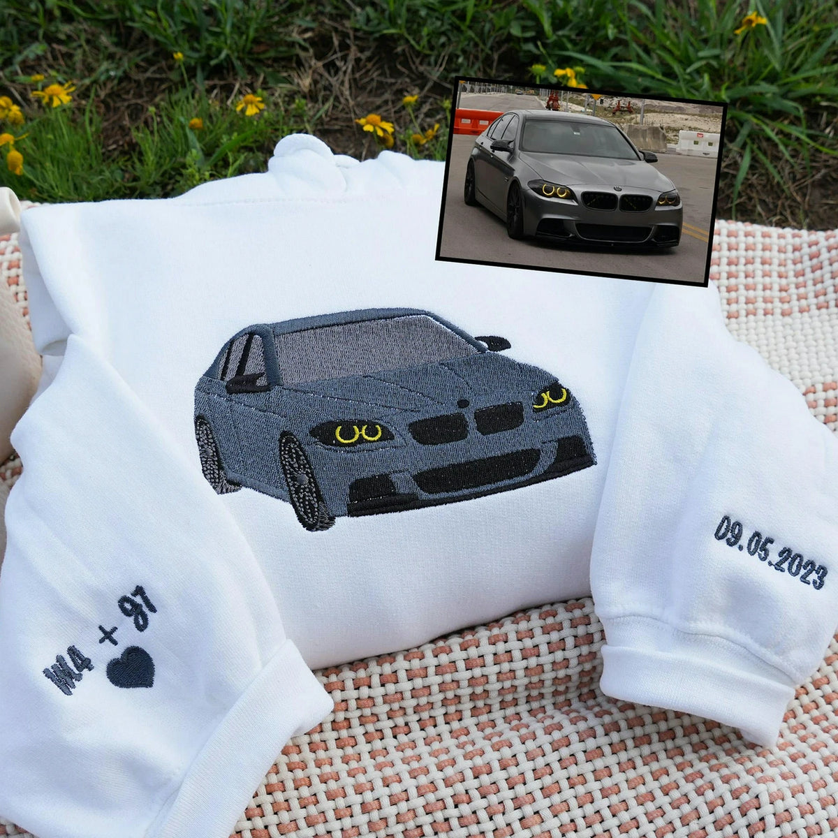 Custom Car Photo Embroidered Hoodie for Car Guys, Personalized Gift for Him Husband