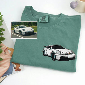 Custom Embroidered Car Portrait from Photo T-Shirt, Car Show Gifts