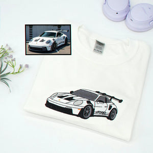 Custom Embroidered Car Portrait from Photo T-Shirt, Car Show Gifts