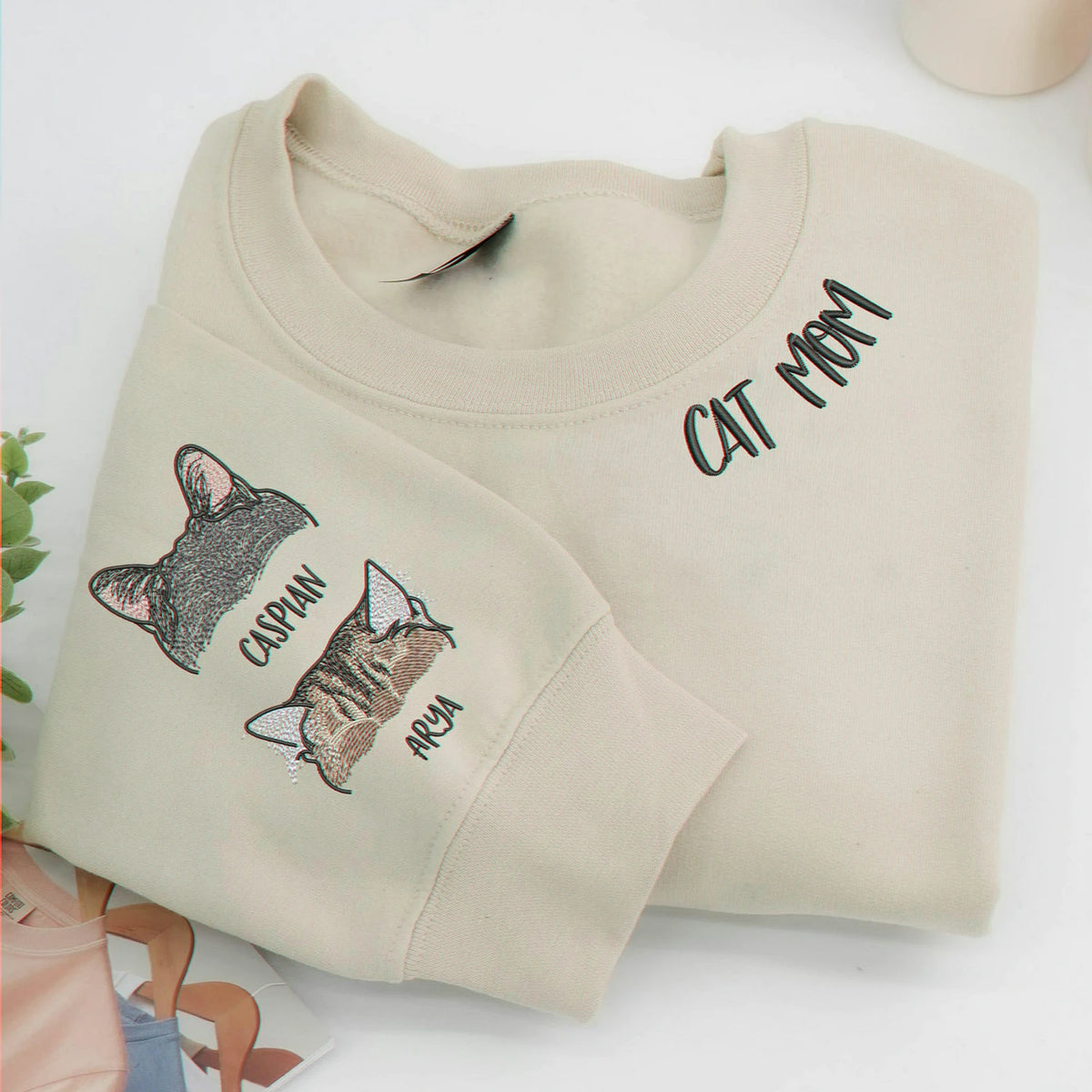 Custom Cat Mom Sweatshirt With Cat Ears, Personalized Cat Lover Gift